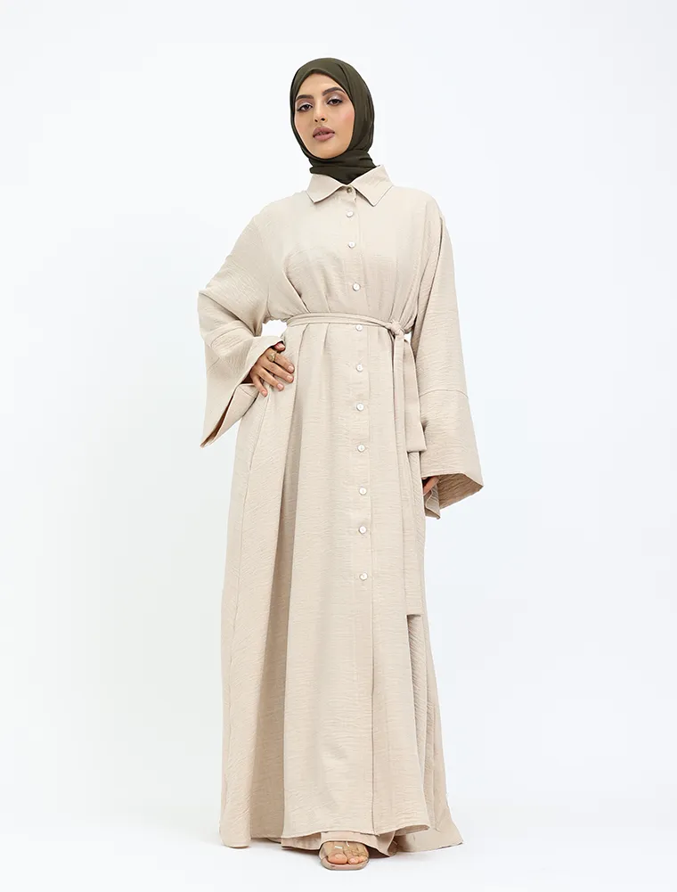 Beige Linen Feel Collar Shirt